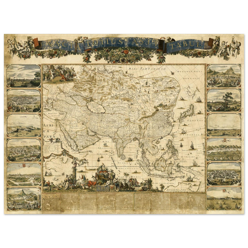 Vintage historic map of Asia by Nicolaes Visscher XVII century.