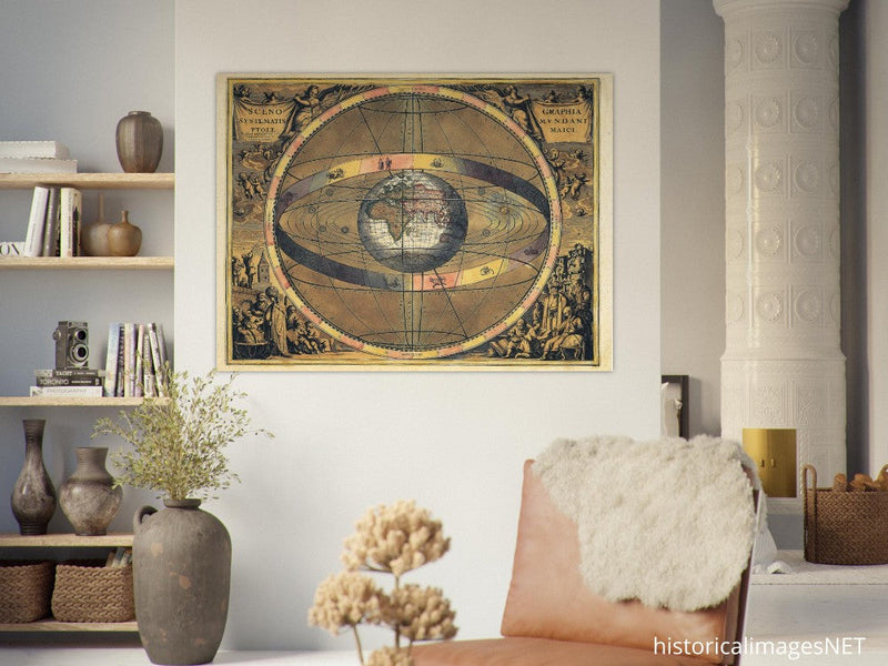 Scenography of the Ptolemaic cosmography by Andreas Cellarius. Cosmographical atlas.