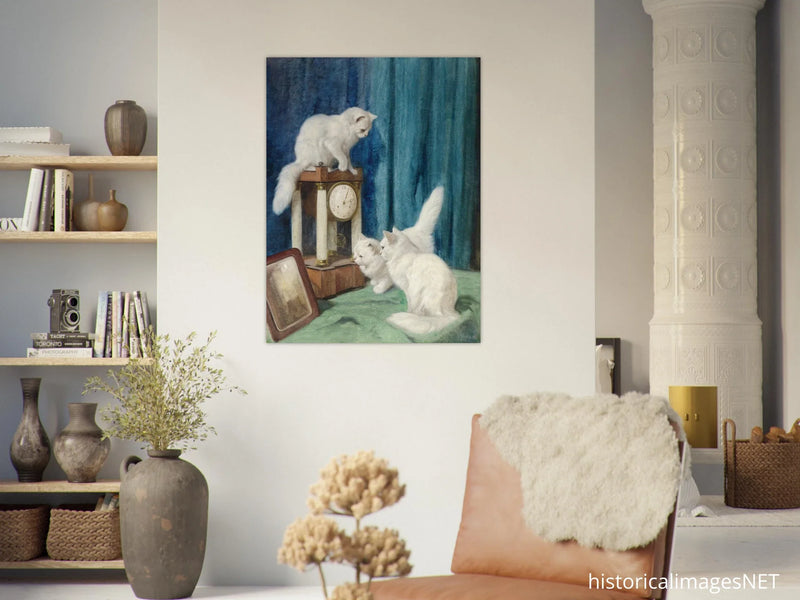 Three curious cats old painting by Arthur Heyer.