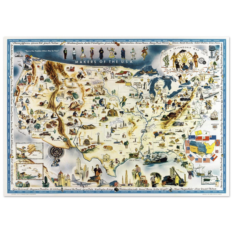 Makers of the U.S.A. A Friendship Map by Louise E. Jefferson. Pictorial map of the United States of America.