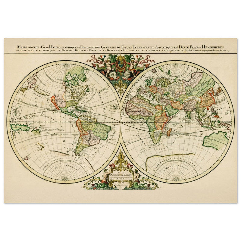 Ancient world map poster reproduction