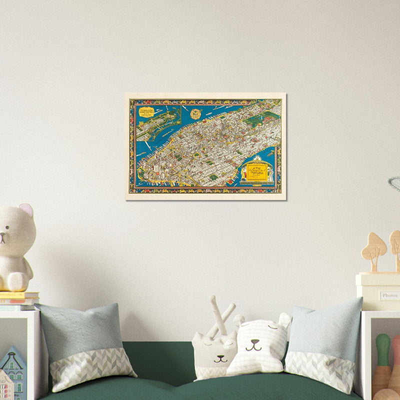 Old map of Manhattan New York City. Antique map reproduction of Manhattan of the 20's