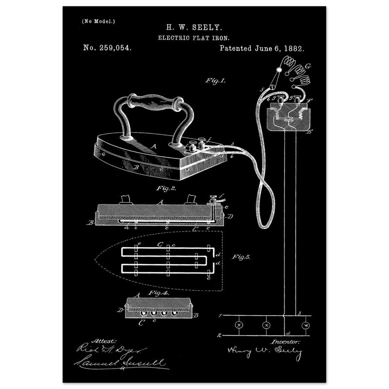 Electric Flat Iron patent by Henry W. Seeley Patent 259.054