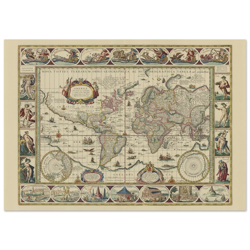 Old map of the world poster reproduction by Joan Blaeu XVII century