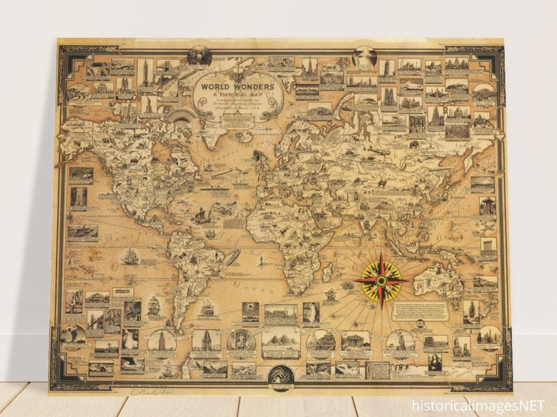 Pictorial old map of the world by Ernest Dudley