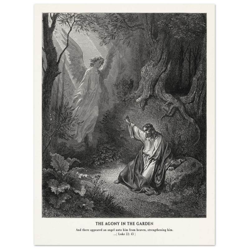 Gustave Dore The Bible engraving print . The Agony in the garden illustration .