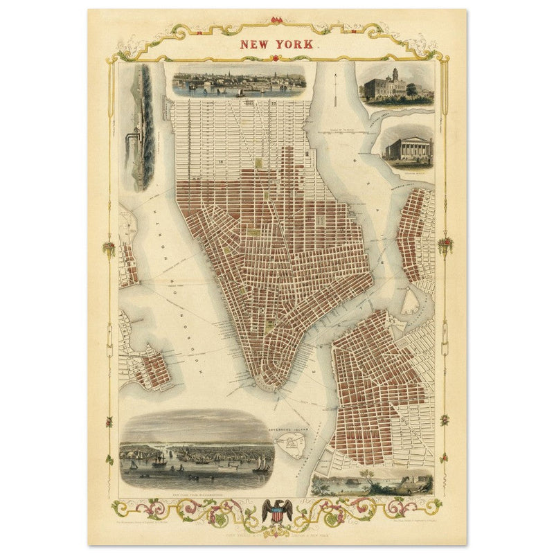 Vintage New York City map. Antique city plan of the city of New York.