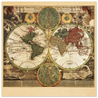 Ancient world map print. Vintage poster reproduction of world globe. Double hemisphere print