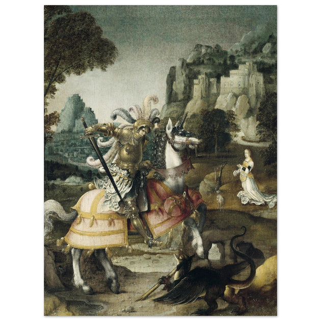 Saint George and the Dragon painting by Antwerp School, XVI Century