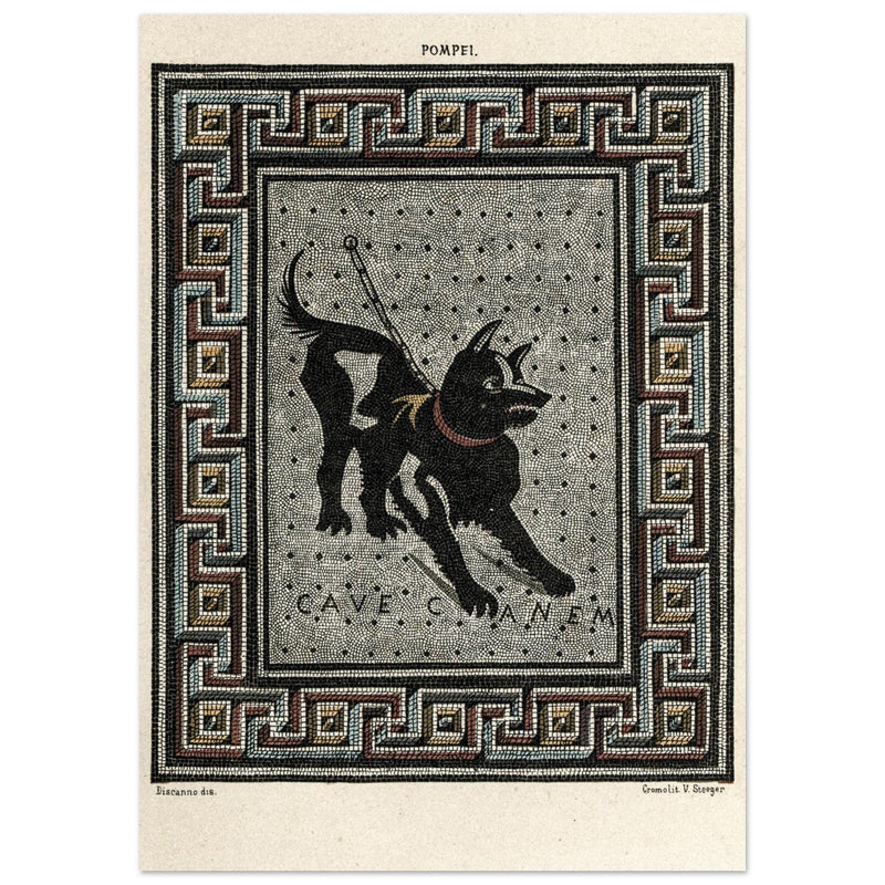 Watchdog mosaic chromolithograph reproduction Cave Canem by Victor Steeger