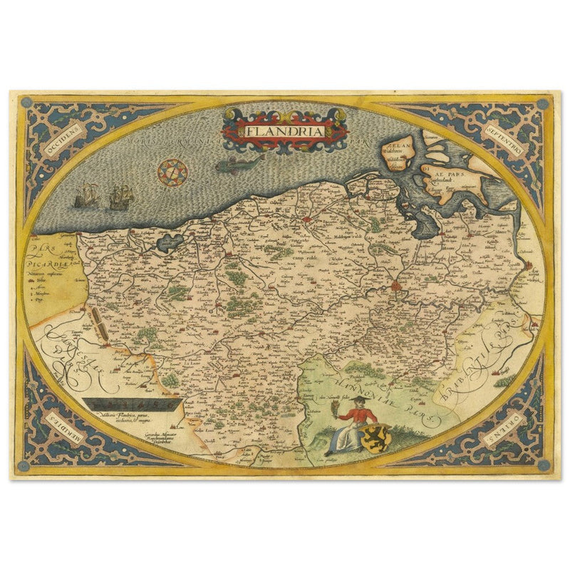 Ancient map of Flandria by Abraham Ortelius 1584. Vintage map  .