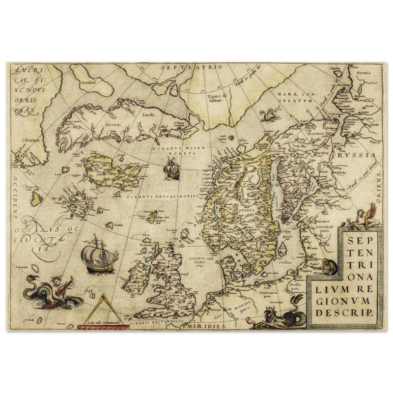 Vintage North Atlantic Map by Abraham Ortelius.