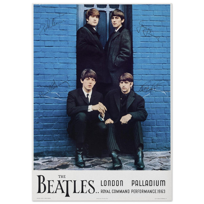 The Beatles Royal Command concert London Palladium Venue. Vintage music poster reproduction.
