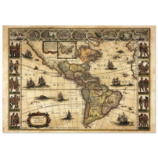 America antique map by Willem Janszoon.