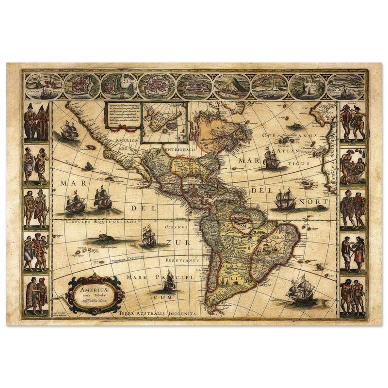 America antique map by Willem Janszoon.