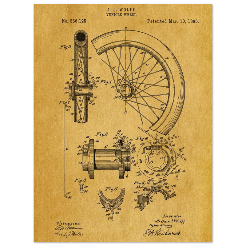 Vehicle whell patent illustration. Vintage drawing .