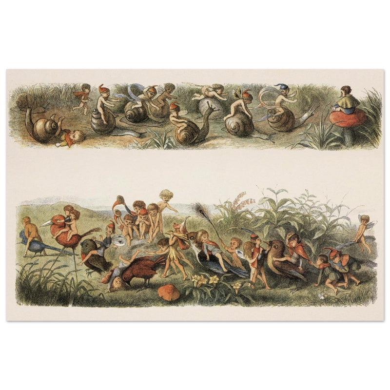 Richard Doyle illustrations for Fairyland. The Snail Race and  some creatures part of The Triumphal march of the Elf king