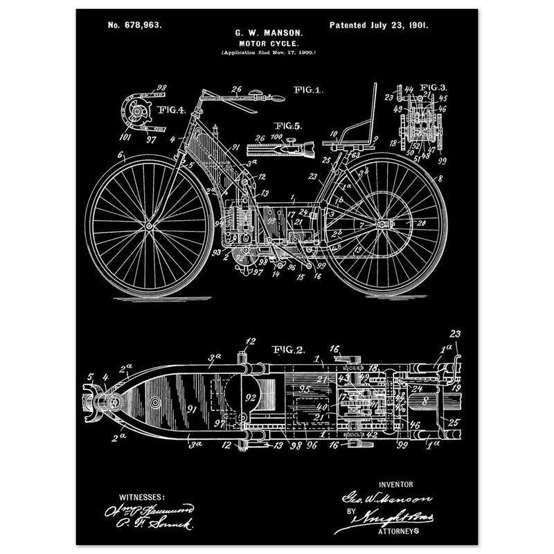 Motorcycle old patent by G. W Manson.