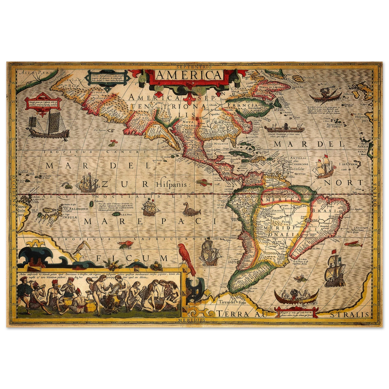 America old map print. Poster reproduction of the american continent year 1630 by Hendrik Hondius