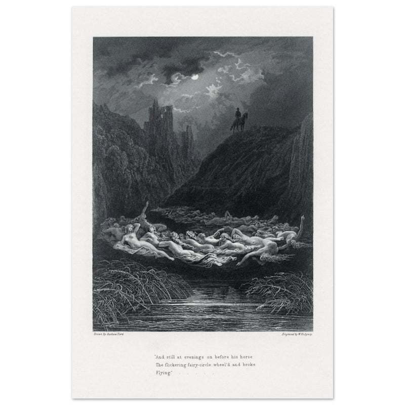 Gustave Dore illustration of King Arthur legend . The Fairy Circle. From the book Idylls of the King by Alfred Tennyson.