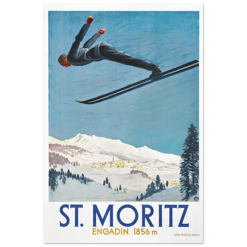 St Moritz vintage travel poster.  Skiing destination