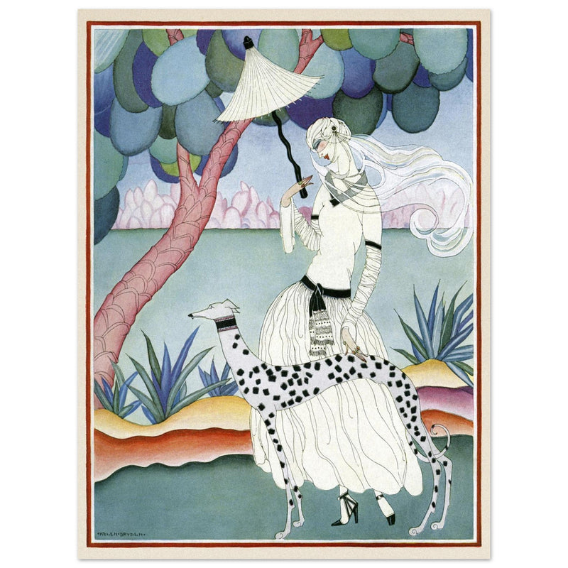 Helen Dryden illustration fashion magazine cover. Woman with dalmatian dog. Fine art  .