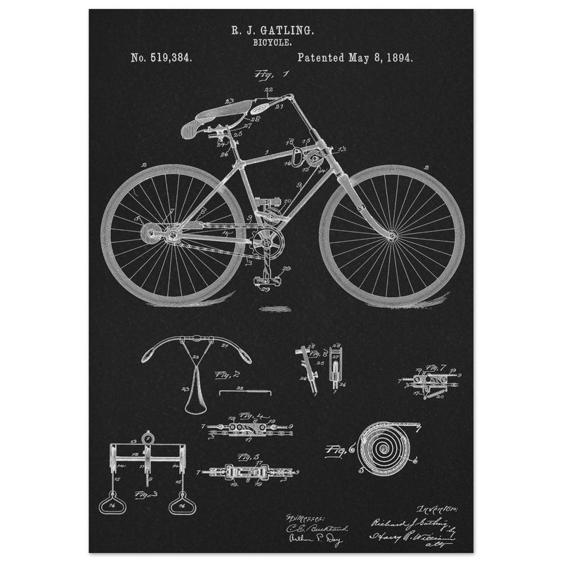Vintage bicycle patent by Richard J Gatling 1894