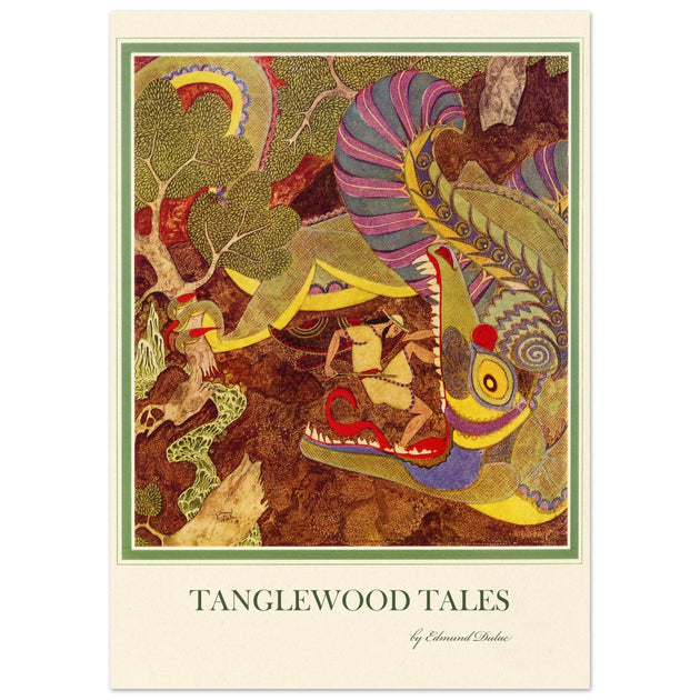 Edmund Dulac Tanglewood Tales illustration . The Dragon's Teeth Jason confronts the beat tha guards  Golden Fleece