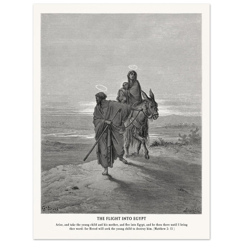 Gustave Dore The Bible engraving print . The flight into Egypt illustration .