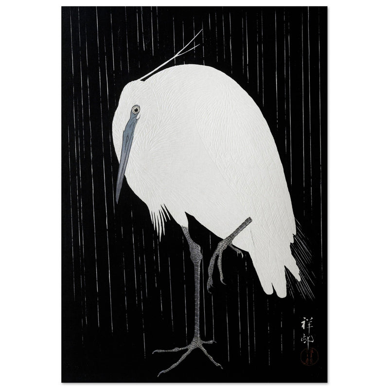 Egret in the rain by Ohara Koson woodblock print