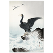 Ohara Koson Red-faced cormorant on rock, woodblock print  art
