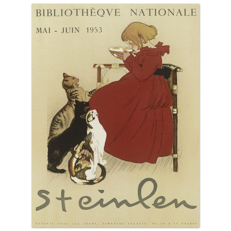 Théophile Alexandre Steinlen vintage poster  Girl Drinking Milk with Cats.