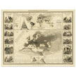 Birds in Europe illustrated vintage old map by Alexander Keith Johnston