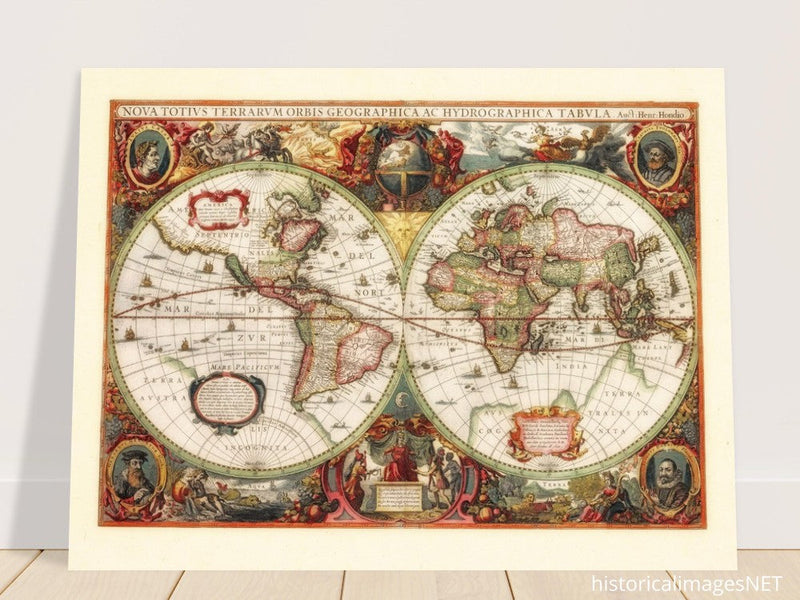 Ancient old world map by Hendrik Hondius