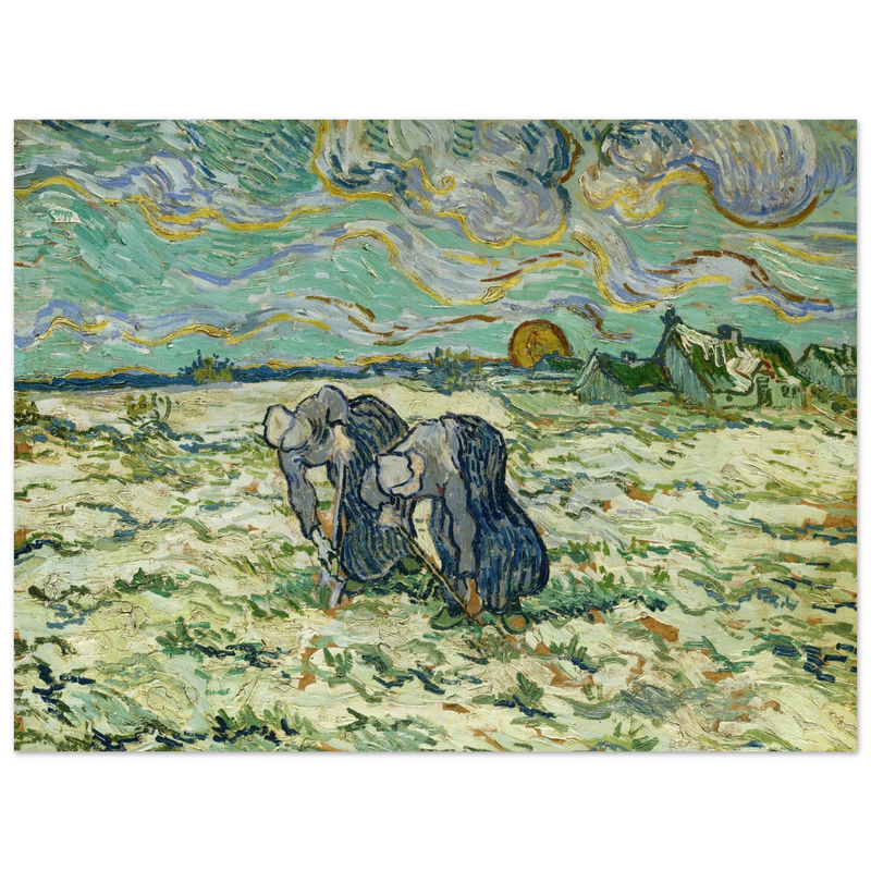 Two digging peasant women digging on a snow covered field by Vincent Van Gogh