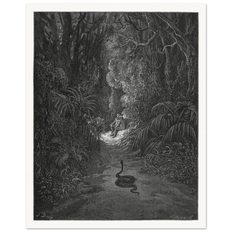 Gustave Dore Paradise Lost. Satan as a serpent in Eden.
