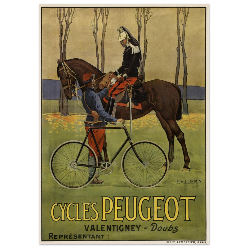 Cycles Peugot vintage advertisng poster by Ernest Vulliemin.