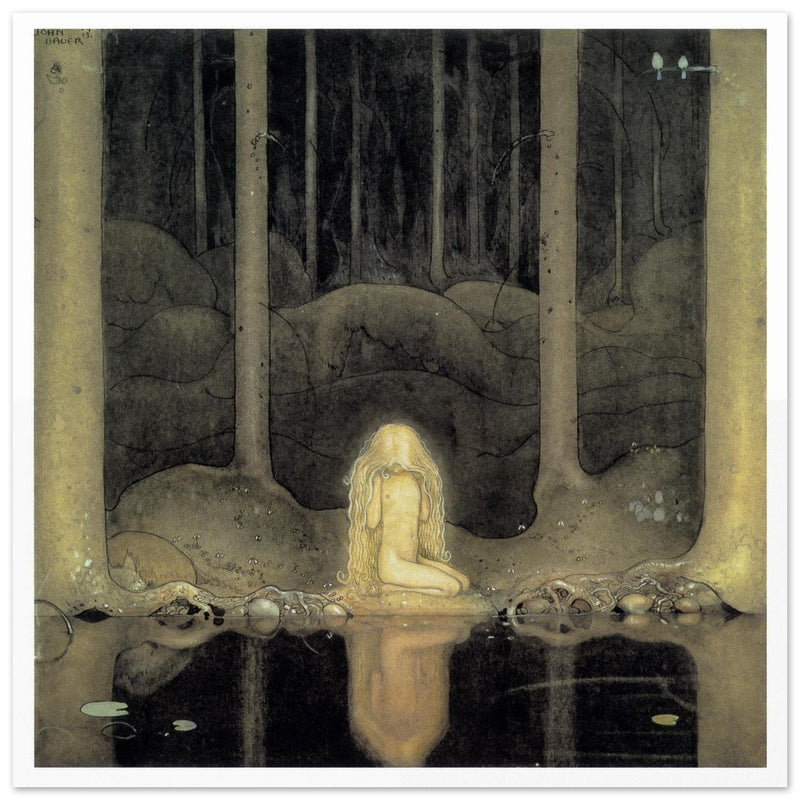 John Bauer vintage illustration print . From the fairy tale Leap the Elk and the Little Princess Cottongrass