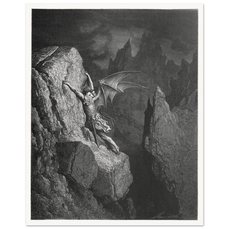 Gustave Dore Paradise Lost engraving. Satan journey through Chaos.