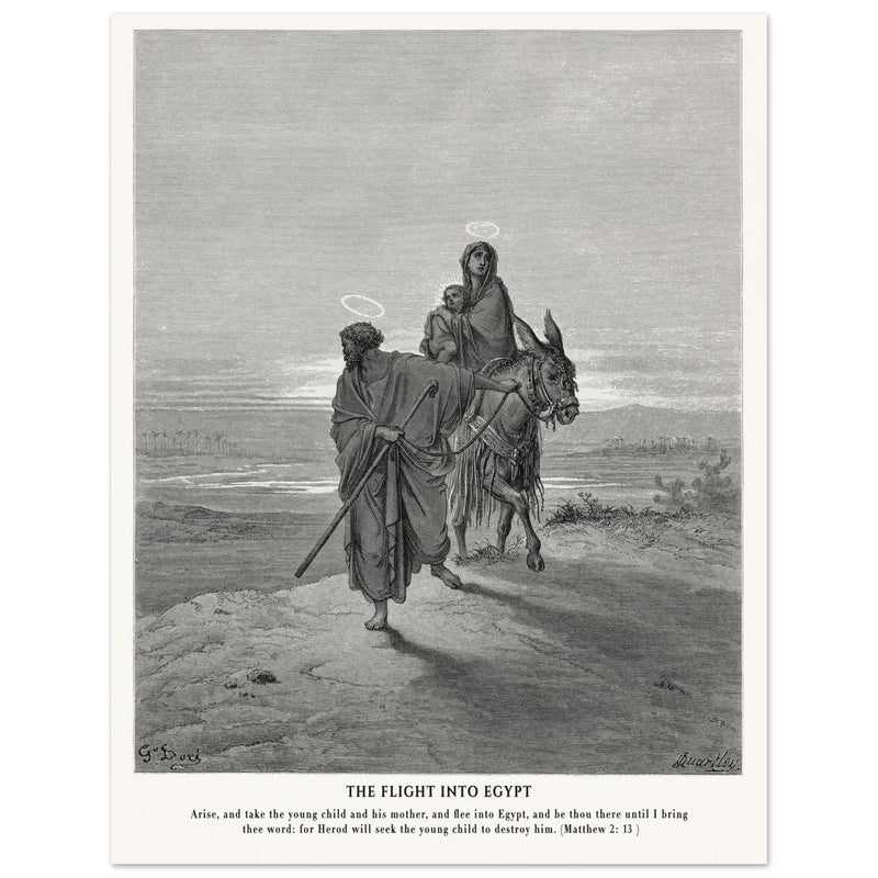 Gustave Dore The Bible engraving print . The flight into Egypt illustration .