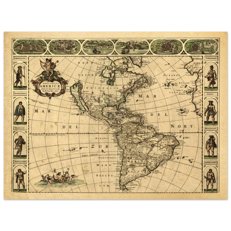 Ancient map of America. Nova Totius Americae Descriptio by Frederik de Wit