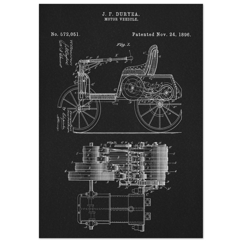 Motor Vehicle patent drawing by James Frank Duryea.