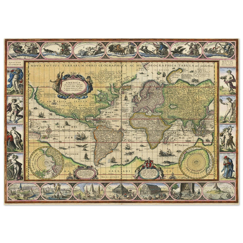 Old ancient map Nova Totius Terrarum Orbis Geographica ac Hydrographica Tabula by Willem Janszoon Blaeu .