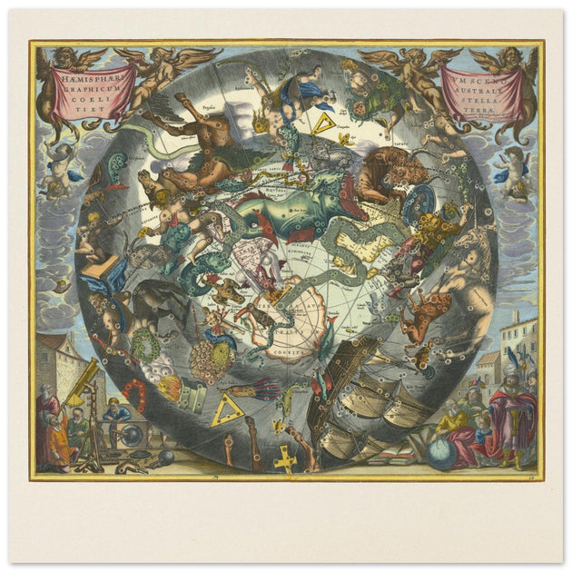Vintage cosmic illustration with the constellations in the Universe by Andreas Cellarius.