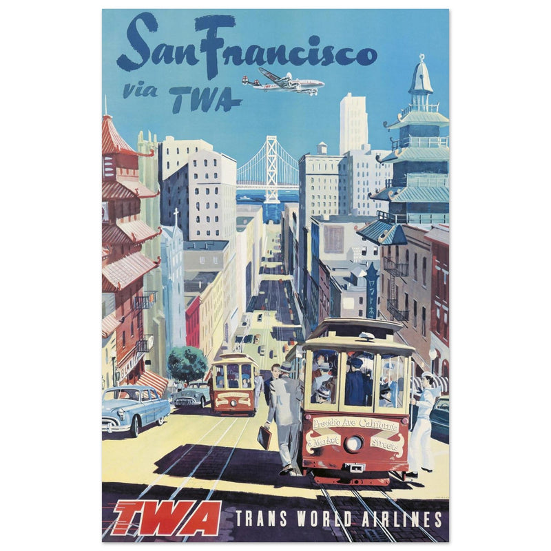 San Francisco USA vintage poster . TWA Trans World Airlines.