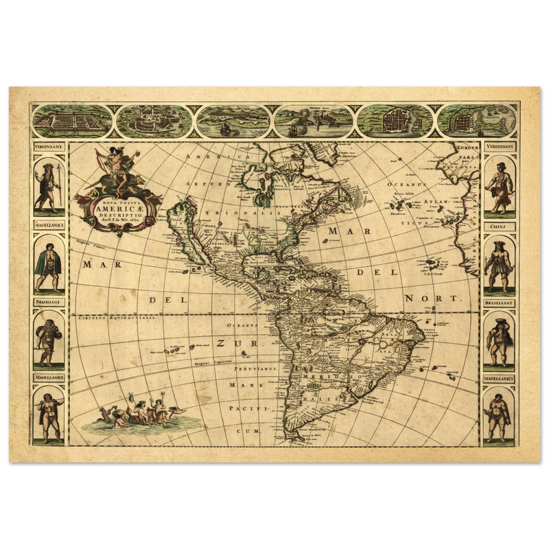 Ancient map of America. Nova Totius Americae Descriptio by Frederik de Wit