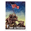 US soldiers rising american flag on mount Iwo Jima. World War 2 vintage poster