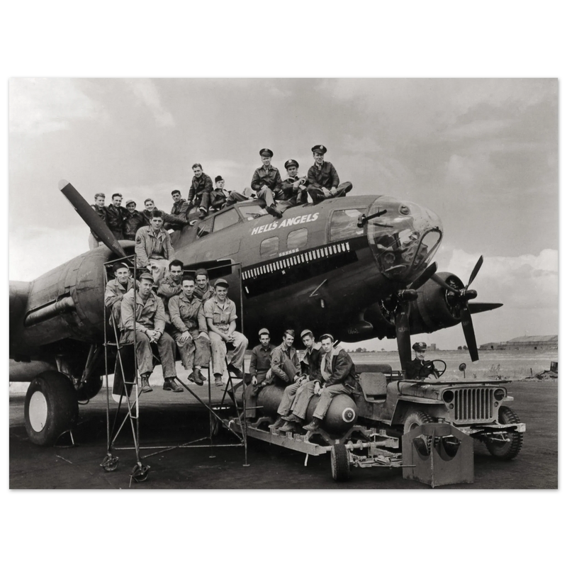 B-17 airplane with crew Hell's Angels. World war 2 poster.