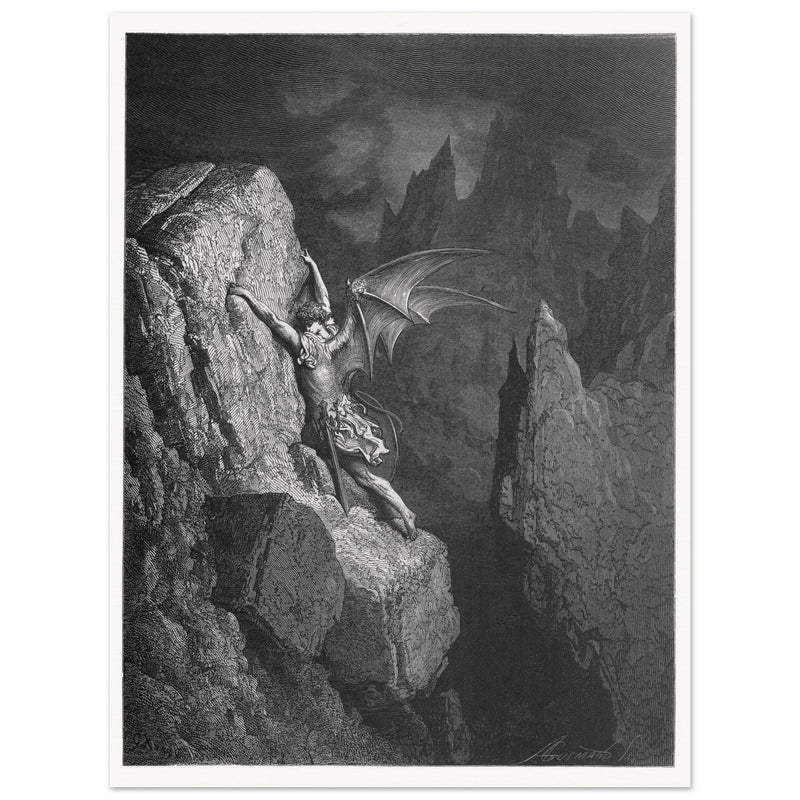 Gustave Dore Paradise Lost engraving. Satan journey through Chaos.