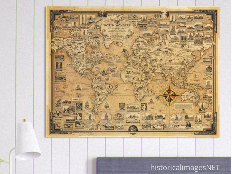 Pictorial old map of the world by Ernest Dudley